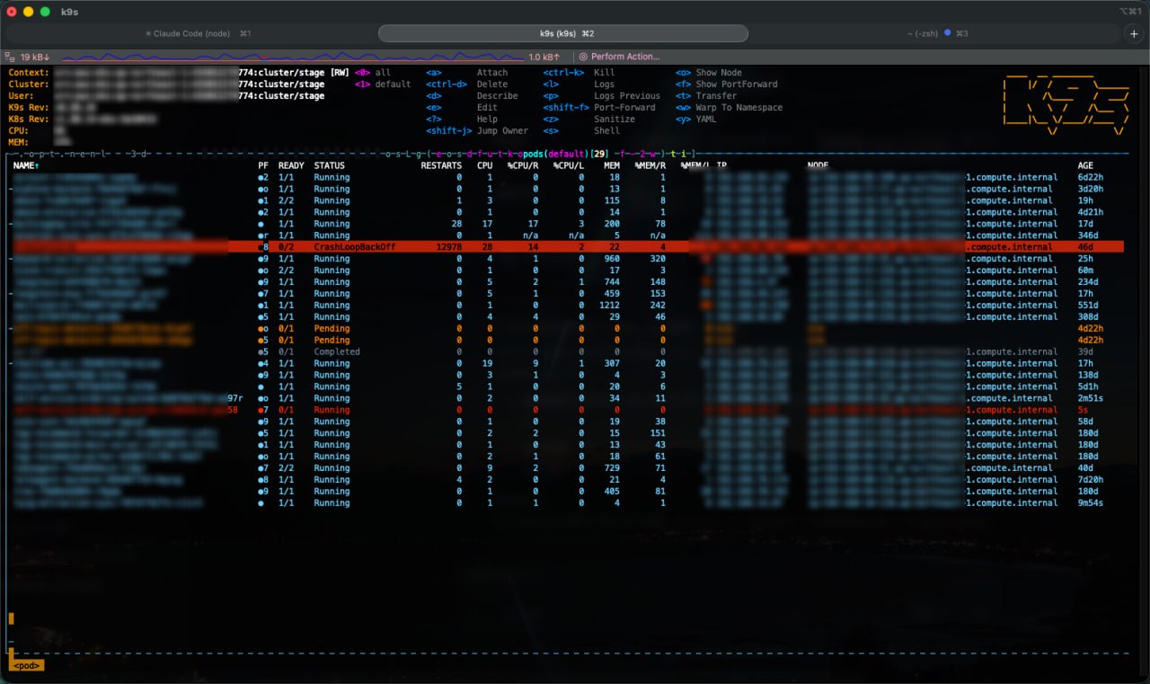 K9s 實戰畫面 - CrashLoopBackOff